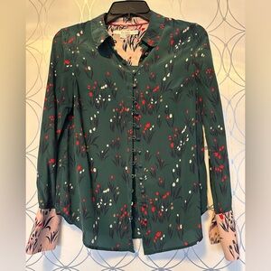 Boden Sofía Dark Green Floral Button-Down Shirt